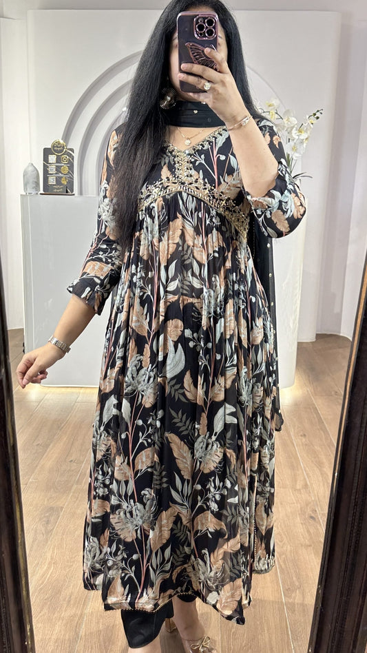 Black Floral Alia Cut Suit Set