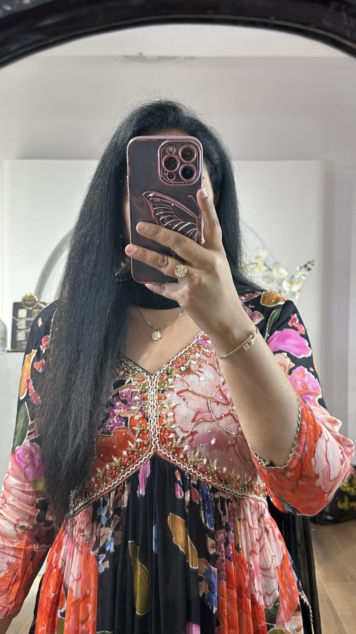 Black Multicolored Floral Alia Cut Suit Set