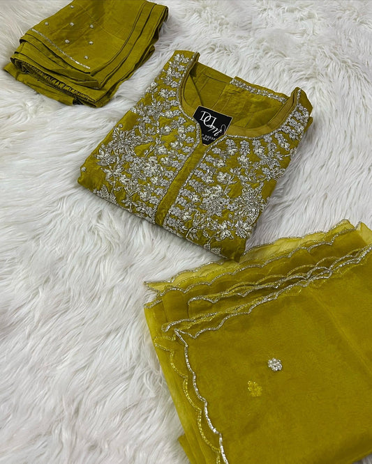 Maslin Designer Embroidery with Zardosi Yellow Set